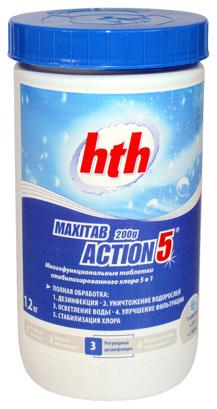 Таблетки стабилизированного хлора 5 в 1 Minitab Action 200 гр. 1,2 кг, hth